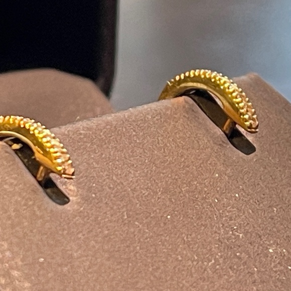 RUBY STELLA 14K YELLOW GOLD DIAMOND HUGGIE HOOPS WITH SECURITY LATCH - Picture 8 of 11